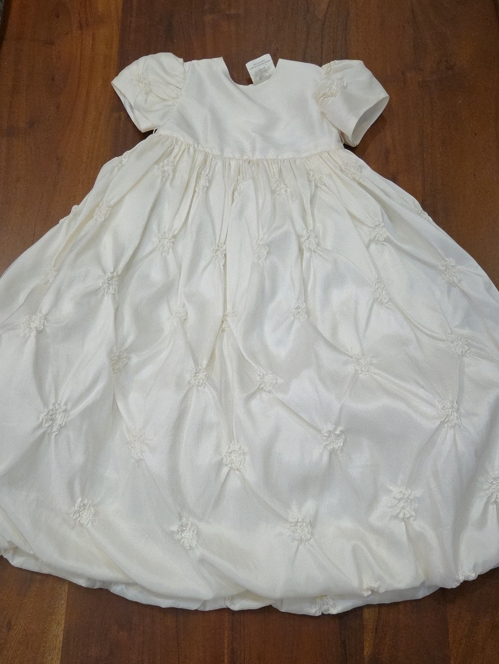 Madonna L&G Ivory Christening Baptism Gown Puff Sleeve Rosette Bubble Dress 9-12